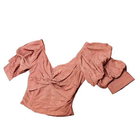 Vestique Top Burnt Orange V Neck Puffed Sleeve Pleated Tie Back Fairy Corset S - Picture 7 of 16